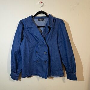 Cider Women’s small double-breasted denim blazer tailored jacket collar buttons